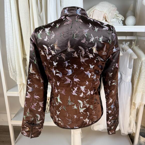 Old Navy sz. Large Vintage brown satin asian inspired jacket  butterflies #4260 - Picture 7 of 11